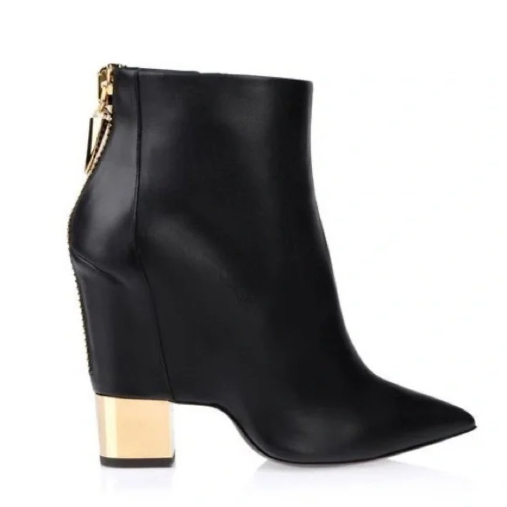 Giuseppe Zanotti Ester Gold-Heeled/Zip Bootie, Size 40, Black